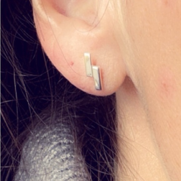 Sterling Silver Double Bar Stud Earrings - Minimalist and Chic Jewelry - Picture 4 of 12